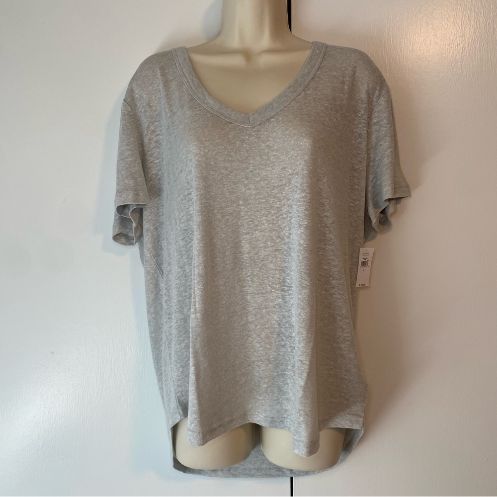 NWT GAP Linen Blend V Neck Heather Gray Size L